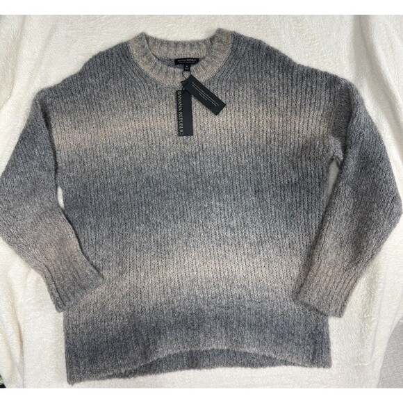 Banana Republic M VERNICE Alpaca OMBRÉ SWEATER Spacedye Crew Gray - Picture 4 of 10
